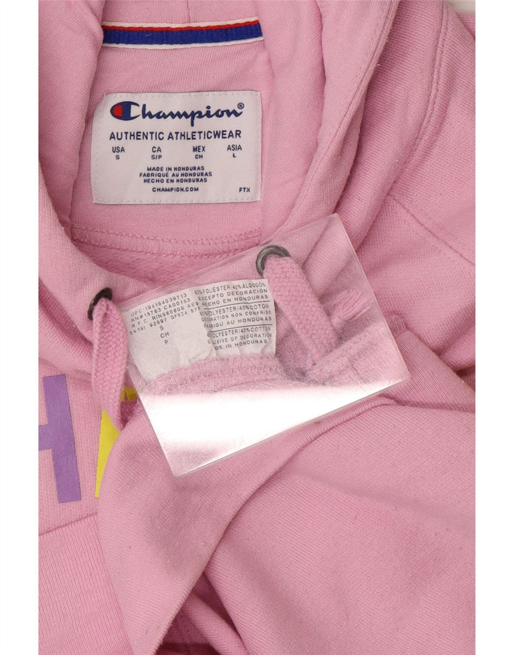 CHAMPION Womens Graphic Oversized Hoodie Jumper UK 10 Small Pink Polyester Vintage Champion and Second-Hand Champion from Messina Hembry 