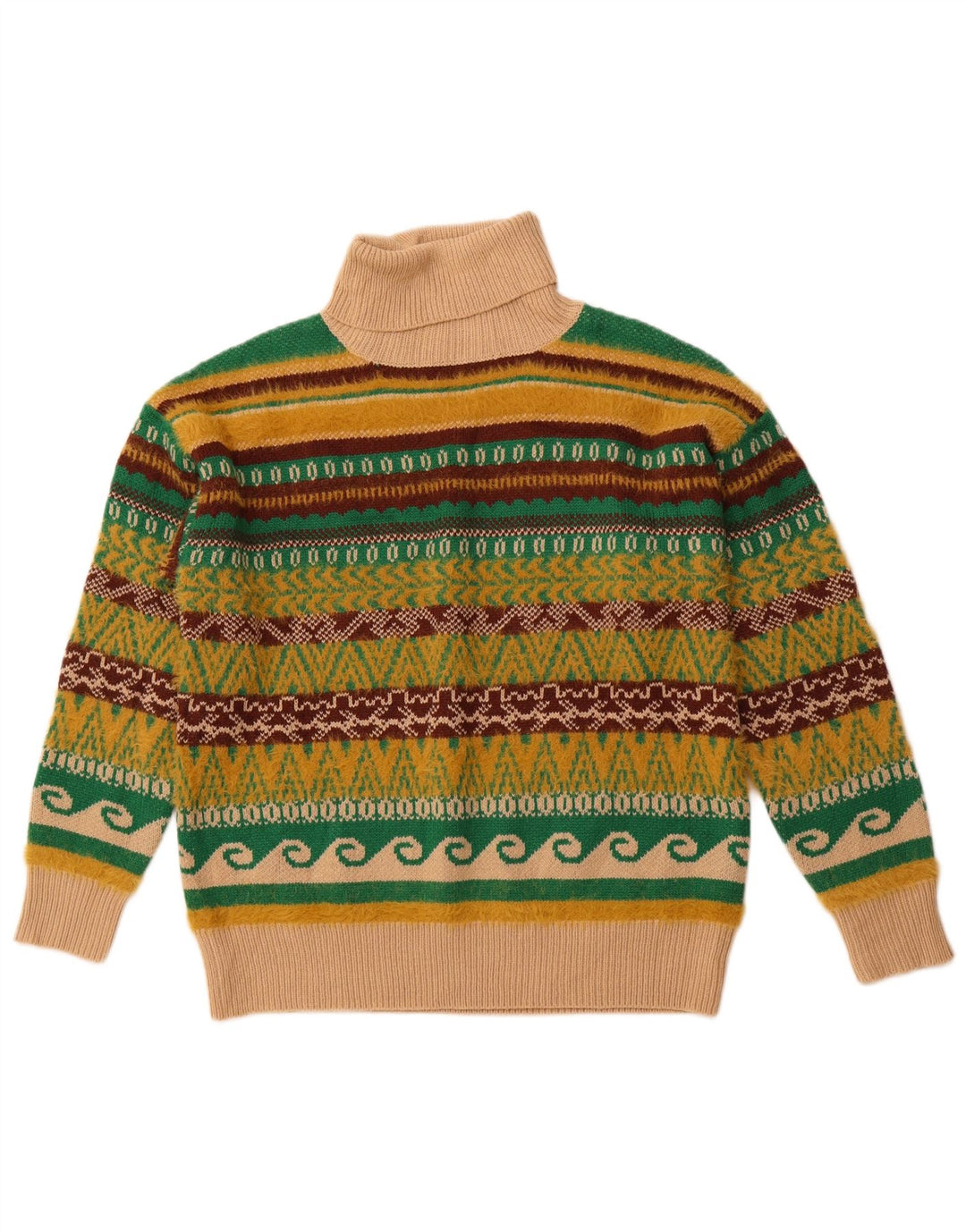 VINTAGE Męski sweter z wywijanym dekoltem, duży, wielokolorowy Fair Isle