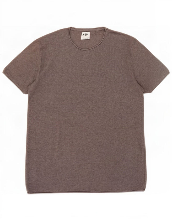 Męski T-shirt Zara, duży, szary, bawełniany