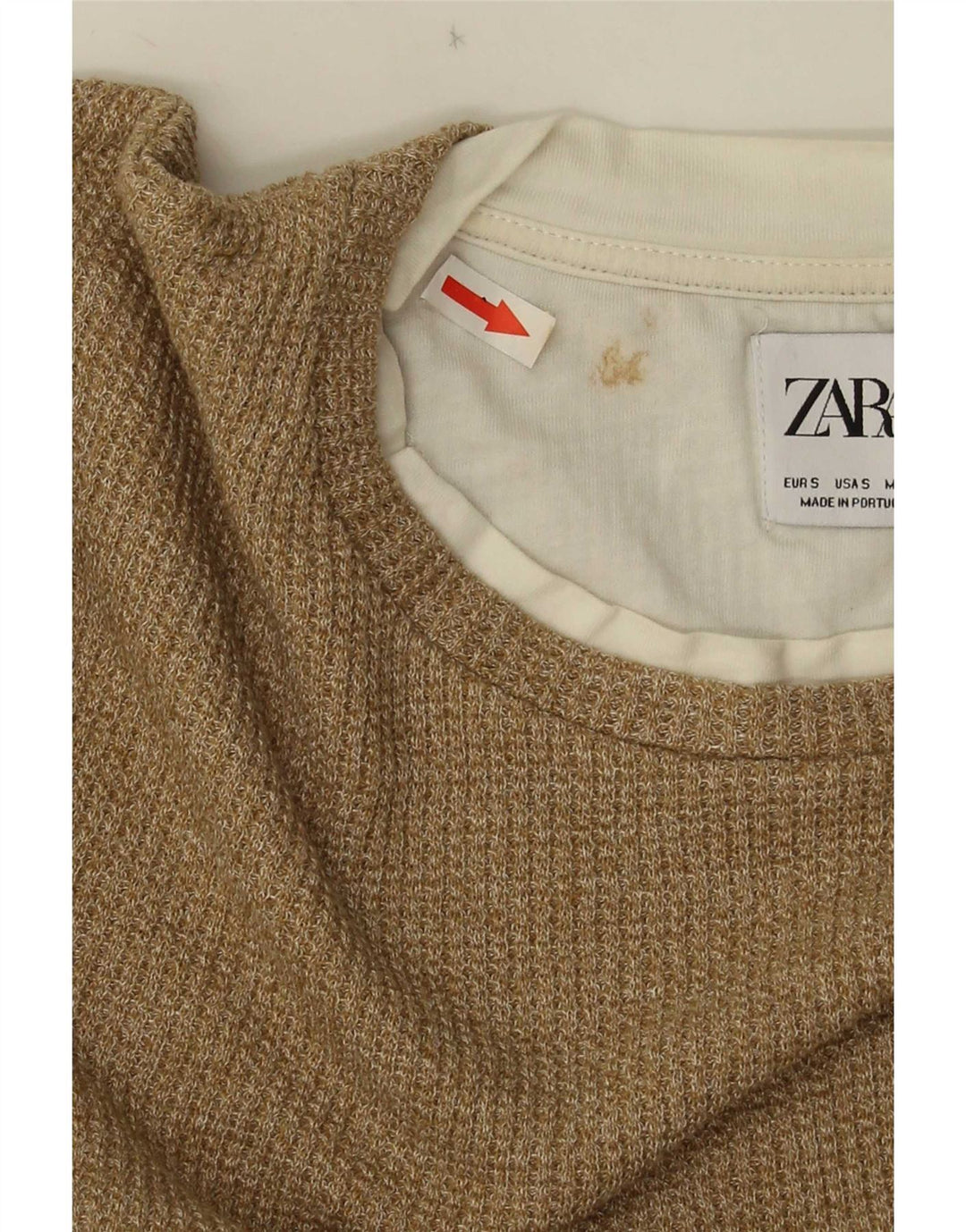 Męski top Zara z długim rękawem, mały, beżowy, bawełniany