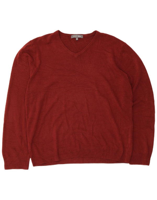 Marks & Spencer Męski sweter z dekoltem w kształcie litery V XL, bordowy, akrylowy