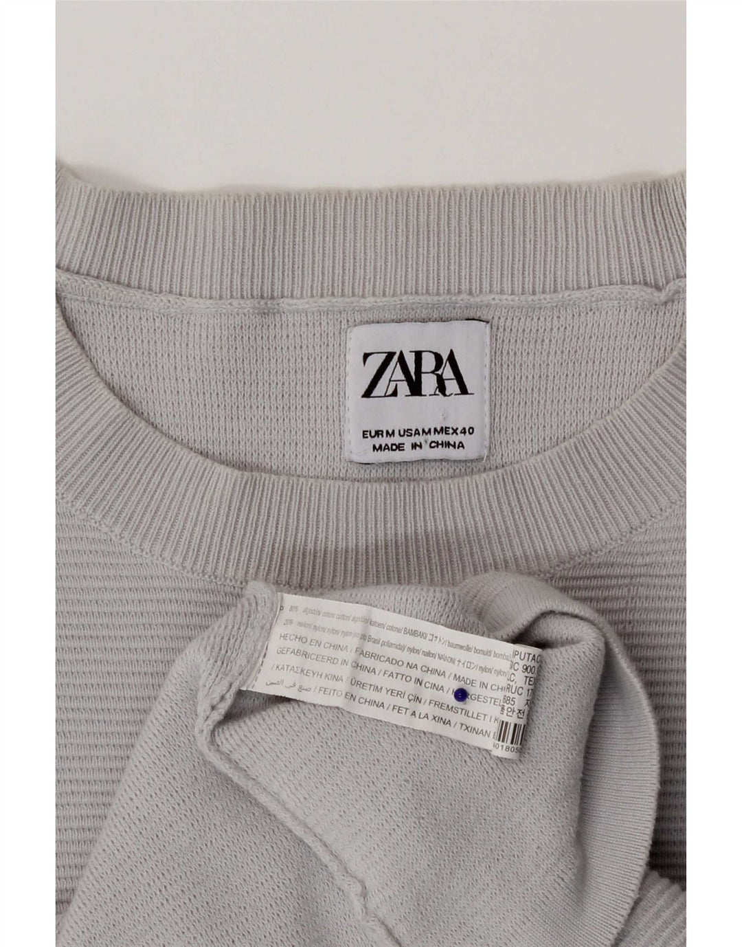Męski sweter Zara z okrągłym dekoltem, średnioszary, bawełniany