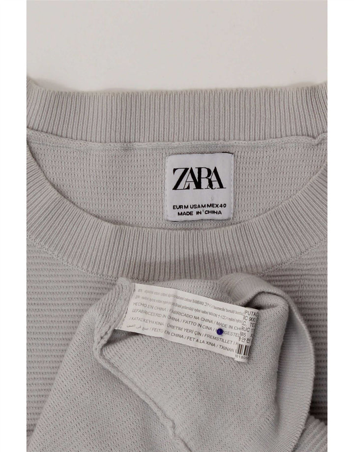 Męski sweter Zara z okrągłym dekoltem, średnioszary, bawełniany