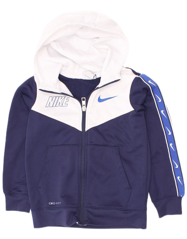 Chłopięcy sweter z kapturem Nike Dri Fit, zapinany na zamek, 4-5 lat, mały, granatowy, z blokami kolorów