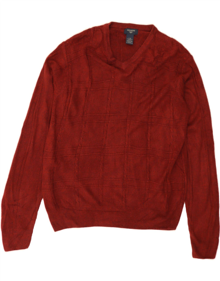 DOCKERS Mens V-Neck Jumper Sweater Large Red Acrylic Vintage Dockers and Second-Hand Dockers from Messina Hembry 