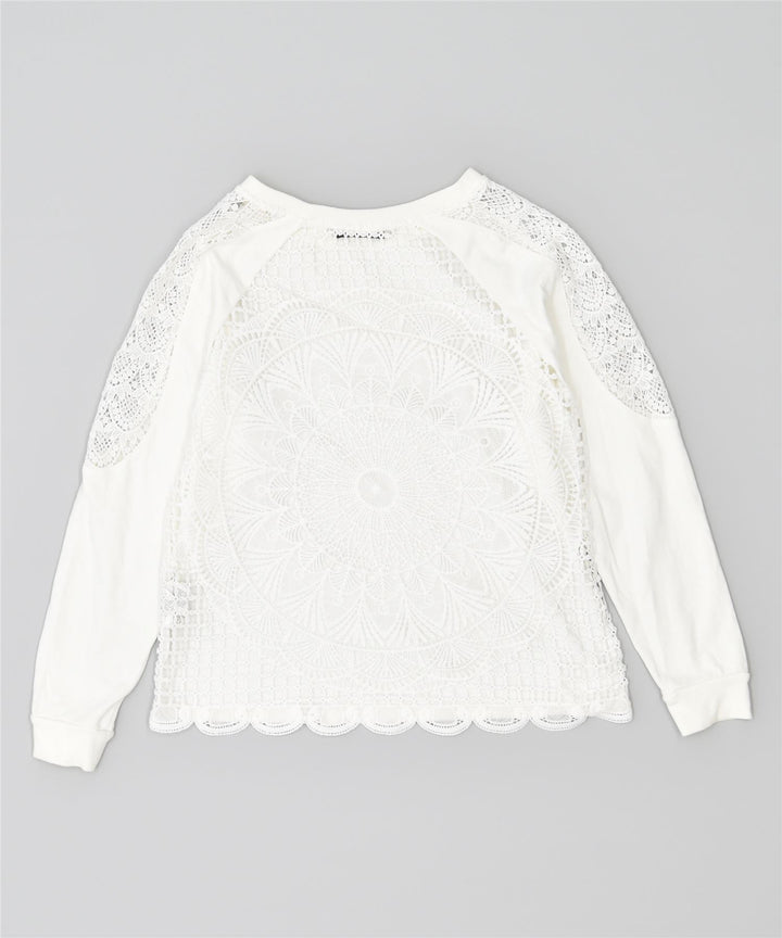 DESIGUAL Damski sweter oversize UK 14, duży, biały, bawełniany