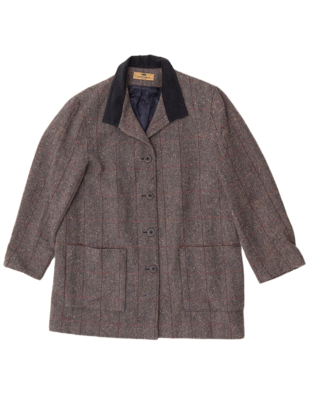 Płaszcz damski Henry White UK 16, duży, szary, z owczej wełny w kratkę