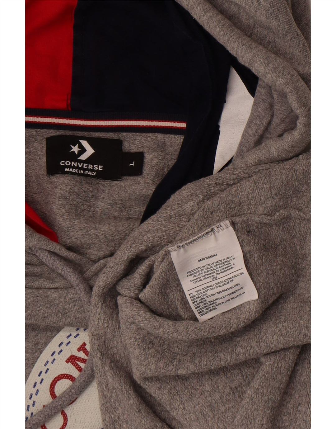 Converse Męski sweter z kapturem z grafiką, duży, szary, bawełniany