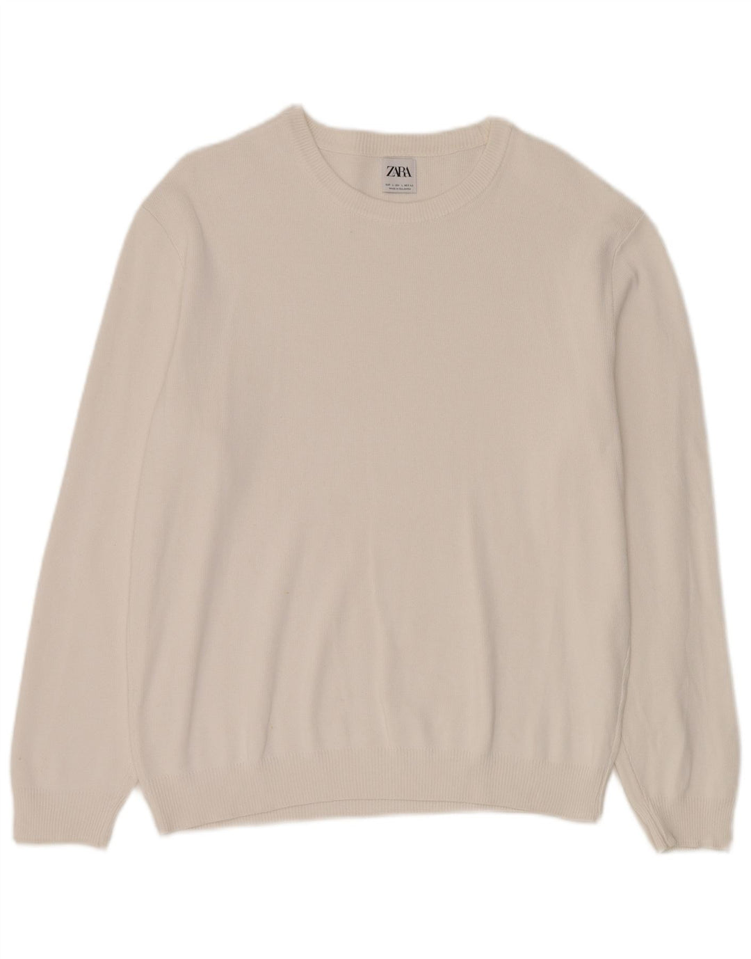 Męski sweter Zara z okrągłym dekoltem, duży, biały