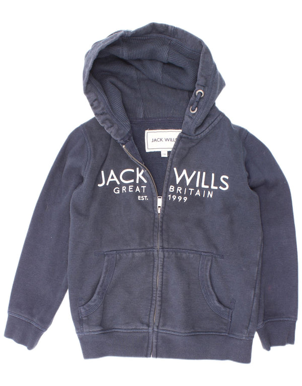 Jack Wills Chłopięcy sweter z kapturem i zamkiem błyskawicznym, 7-8 lat, granatowy, bawełniany