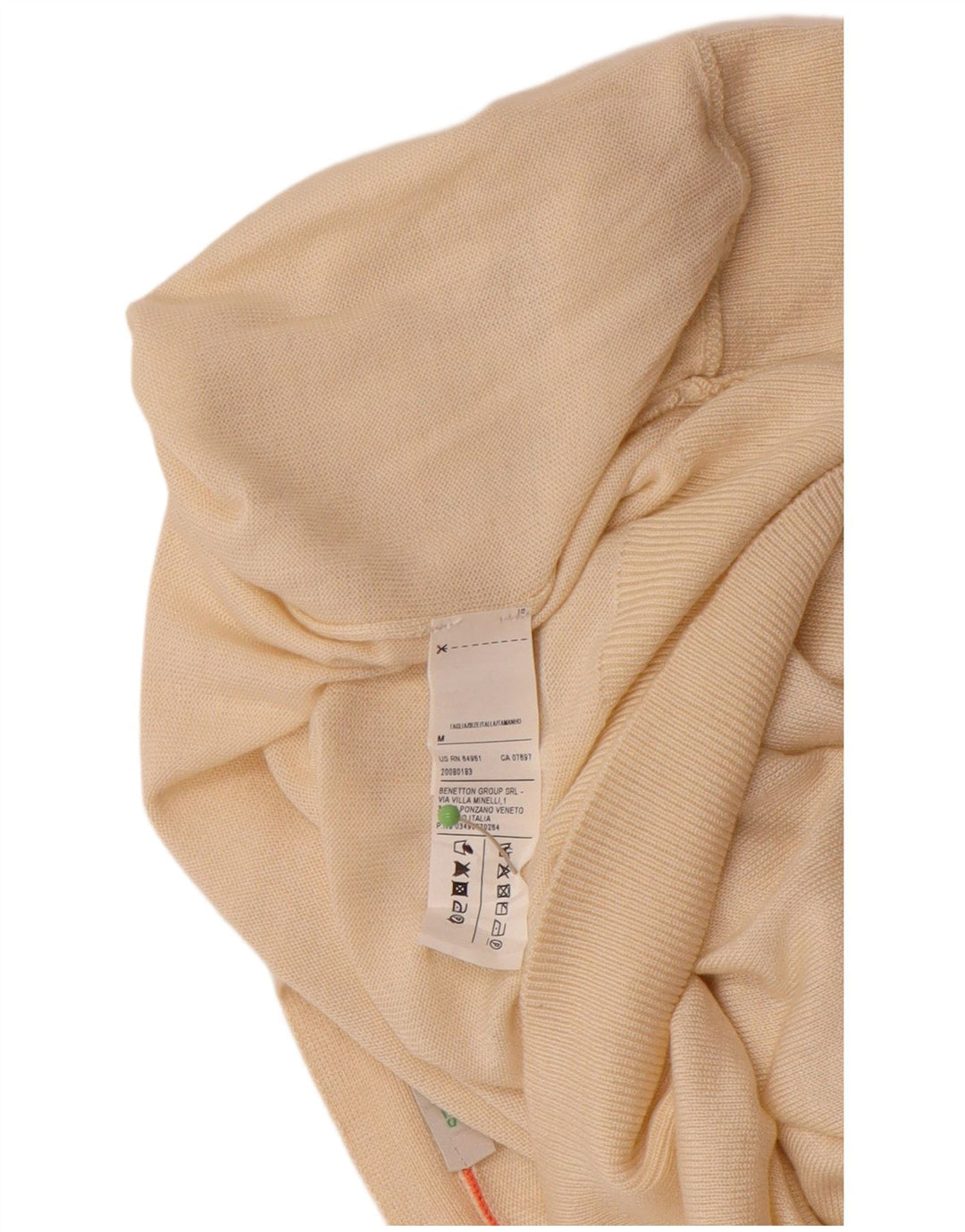 BENETTON Womens V-Neck Jumper Sweater UK 12 Medium Beige Viscose