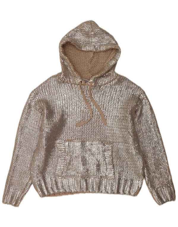 Damski sweter oversize z kapturem Zara UK 14 Średni srebrny akryl