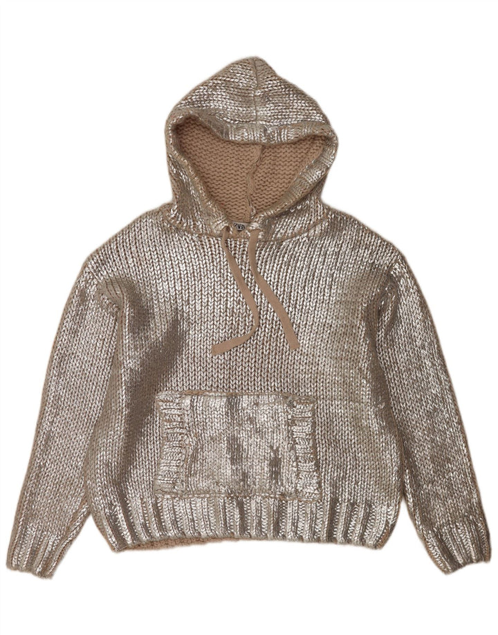 Damski sweter oversize z kapturem Zara UK 14 Średni srebrny akryl