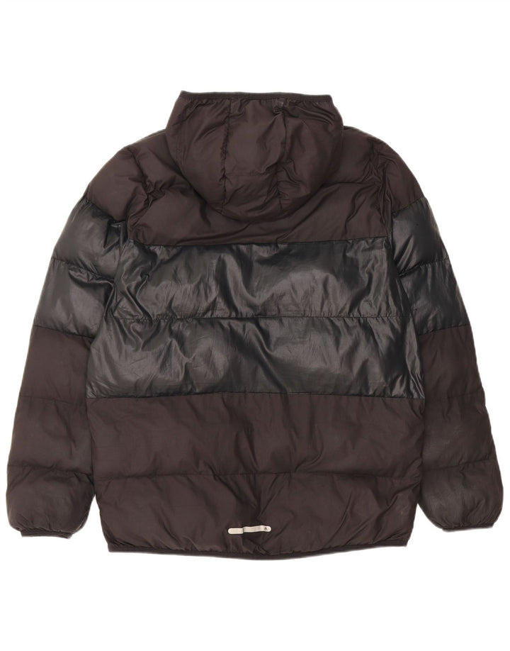 Damska ocieplana kurtka z kapturem ADIDAS UK 16, duży, czarny poliester z blokami kolorów