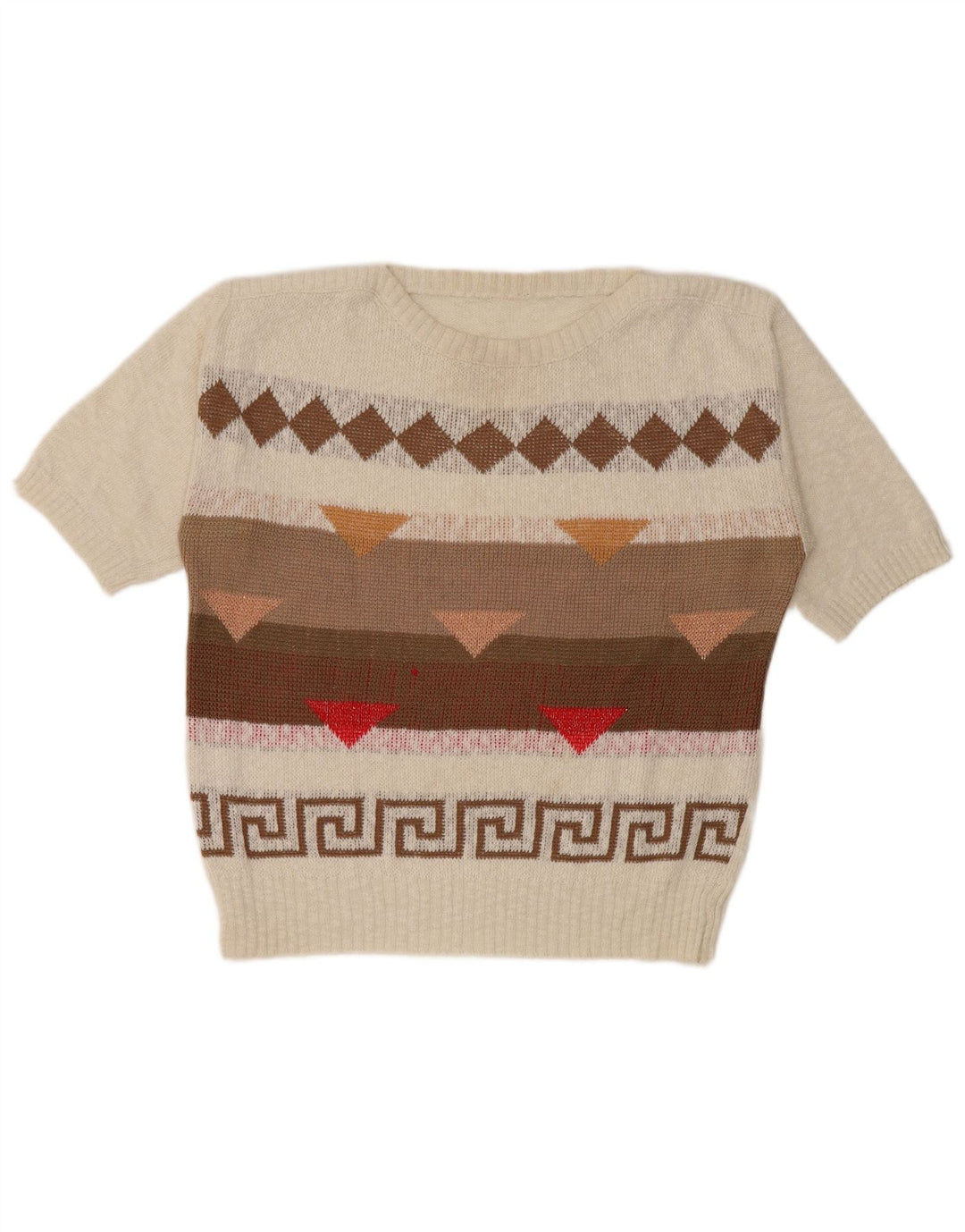 Sweter damski w stylu vintage z dekoltem w łódkę UK 14 Średni biały geometryczny