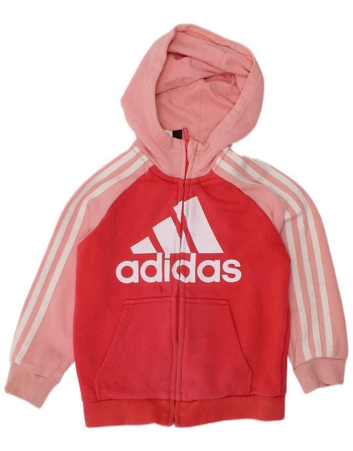 ADIDAS Girls Aeroready Zip Hoodie Sweater 4-5 Years Red Colourblock