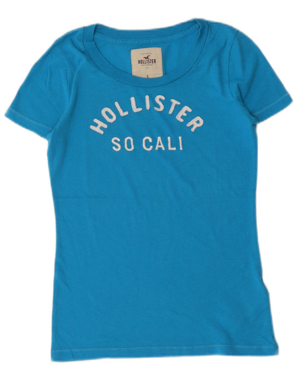 Damska koszulka z grafiką Hollister Top UK 8 Small, niebieska, bawełniana