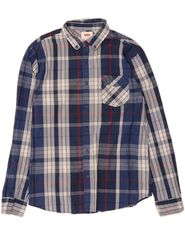 LEVI'S Mens Shirt Medium Navy Blue Check Cotton Vintage Levi's and Second-Hand Levi's from Messina Hembry 