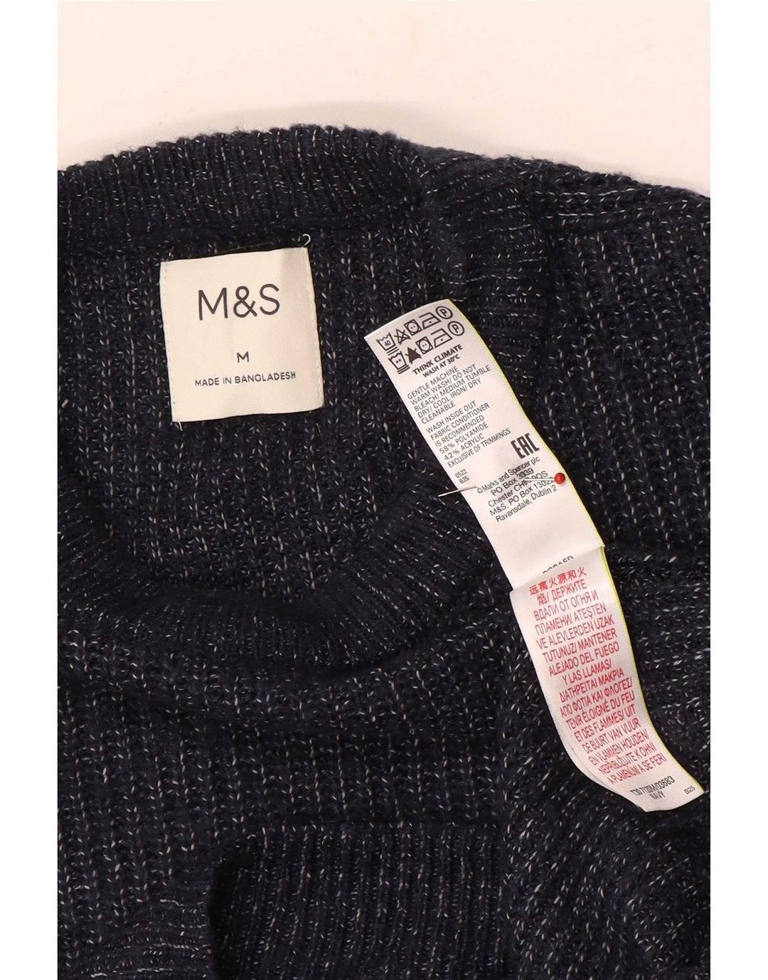 Marks & Spencer Męski sweter z okrągłym dekoltem, średni granatowy, nakrapiany