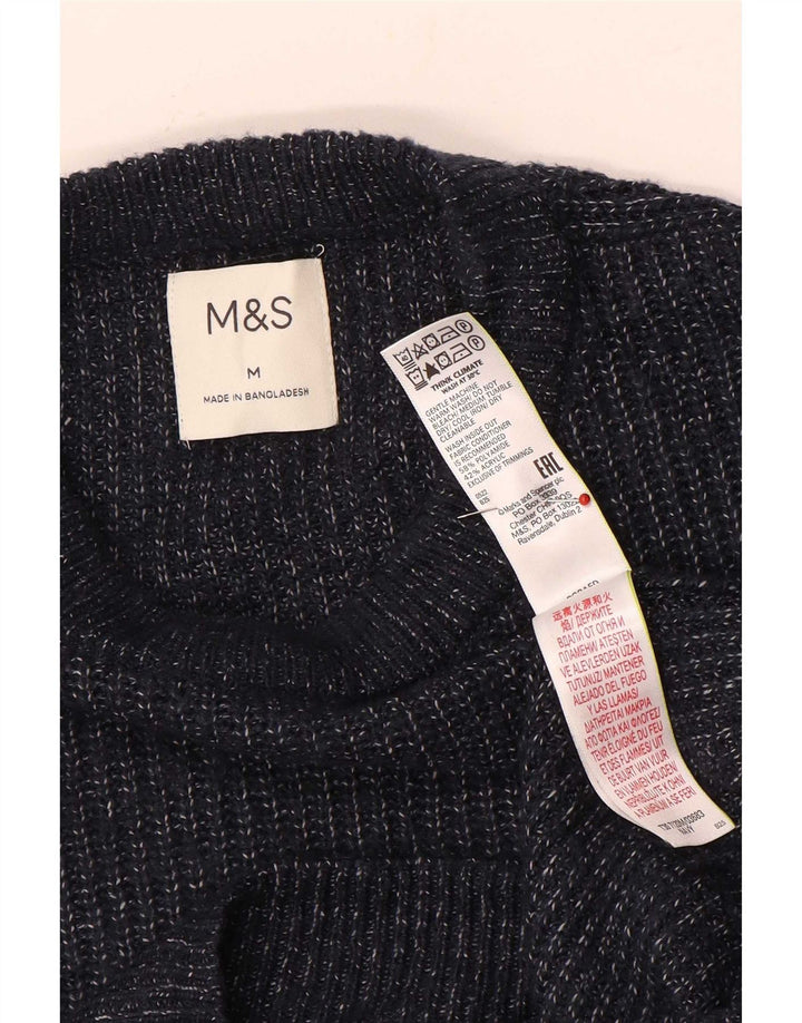 Marks & Spencer Męski sweter z okrągłym dekoltem, średni granatowy, nakrapiany