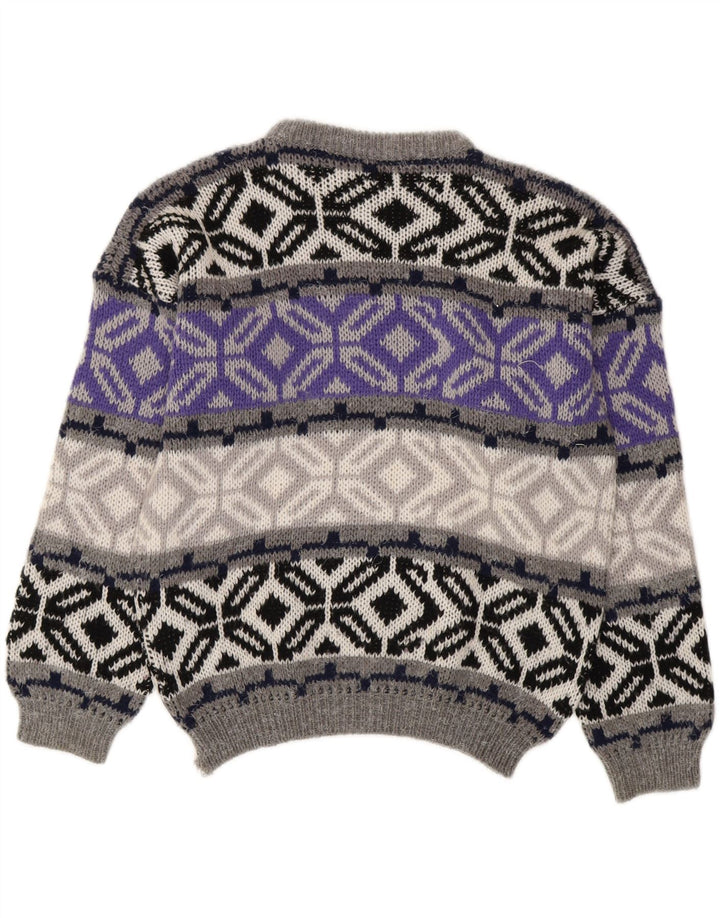 Vintage męski sweter z okrągłym dekoltem, mały szary Fair Isle