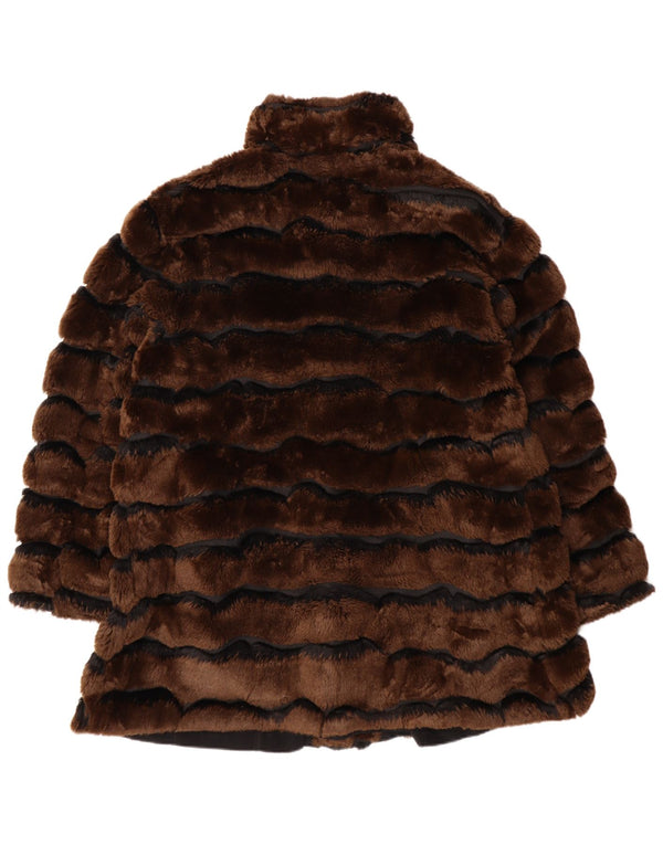 Dwustronny płaszcz damski Petite M. ze sztucznego futra UK 20 2XL w brązowe paski