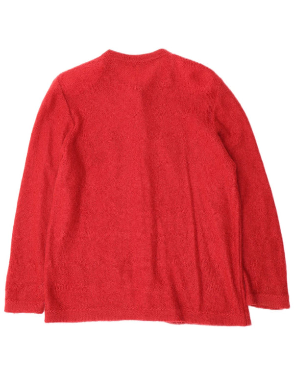 Sweter damski w stylu vintage, UK 14, duży czerwony kwiat moheru