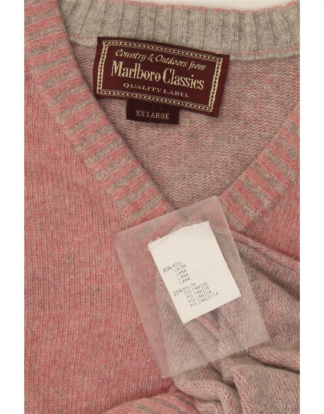 Marlboro Classics Męski sweter z dekoltem w kształcie litery V 2XL Różowa wełna