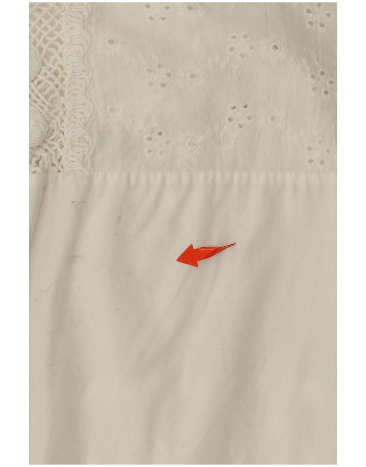 Damska bluzka koszulowa z rękawem 3/4 VINTAGE UK 14 Średnia biała bawełniana w kwiaty