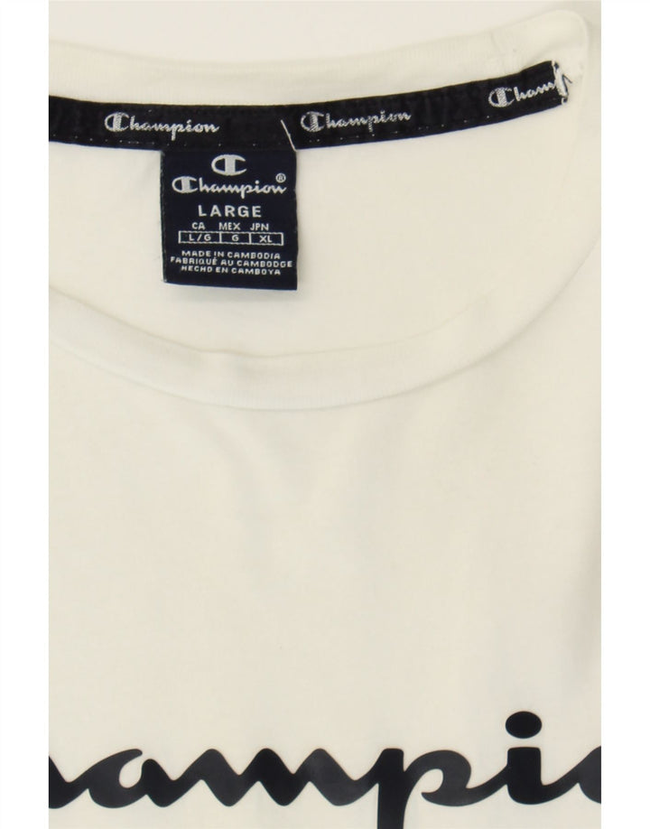 CHAMPION Mens Graphic T-Shirt Top Large White Vintage Champion and Second-Hand Champion from Messina Hembry 