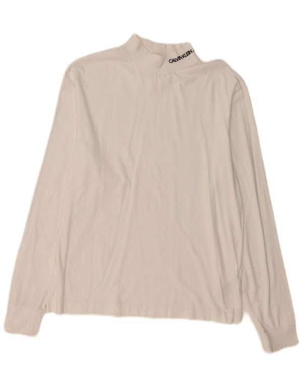 CALVIN KLEIN JEANS Męski top z długim rękawem, mały, biały, bawełniany