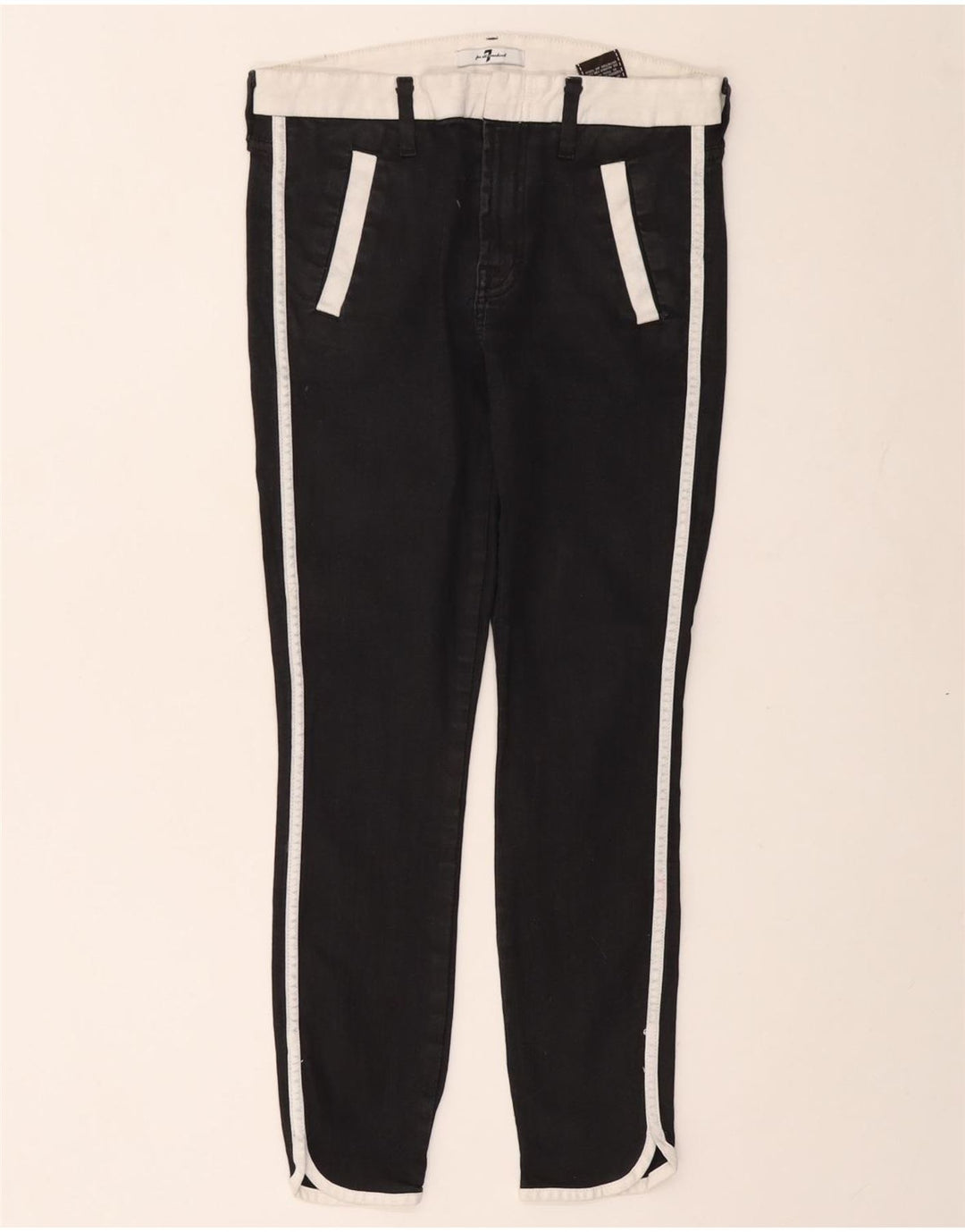 Damskie jeansy typu skinny typu Crop 7 For All Mankind W27 L25 Czarna bawełna z blokami kolorów