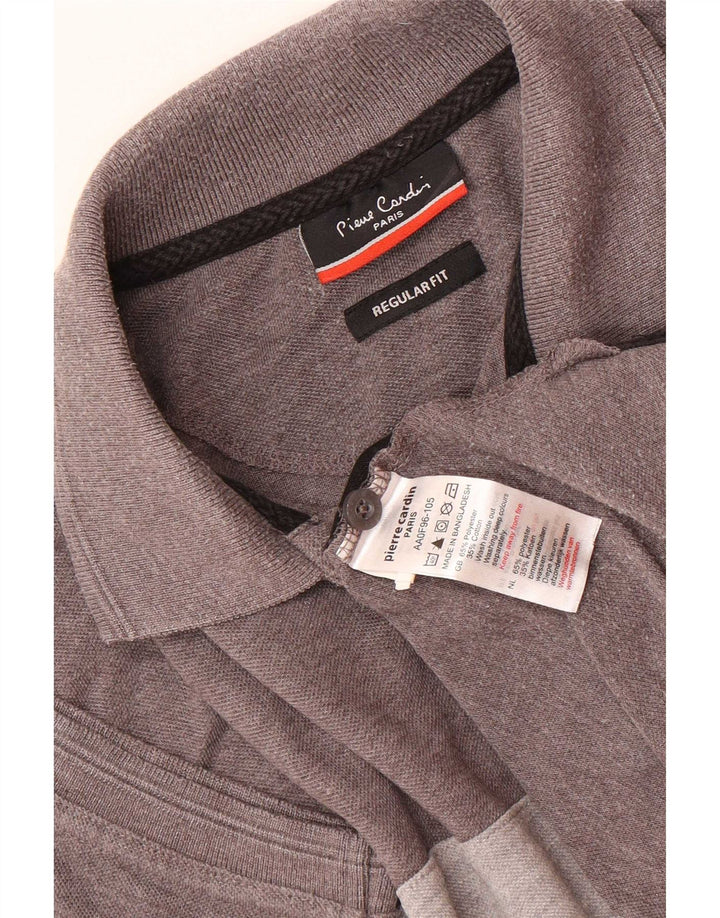 Męska koszulka polo Pierre Cardin o regularnym kroju, mała, szara, z blokami kolorów, poliester