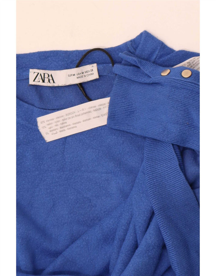 Damski sweter Zara z dekoltem w łódkę UK 12 Średni niebieski wiskoza