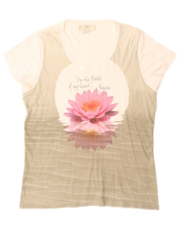 Marlboro Classics Womens Graphic T-Shirt Top UK 18 XL White Floral Cotton