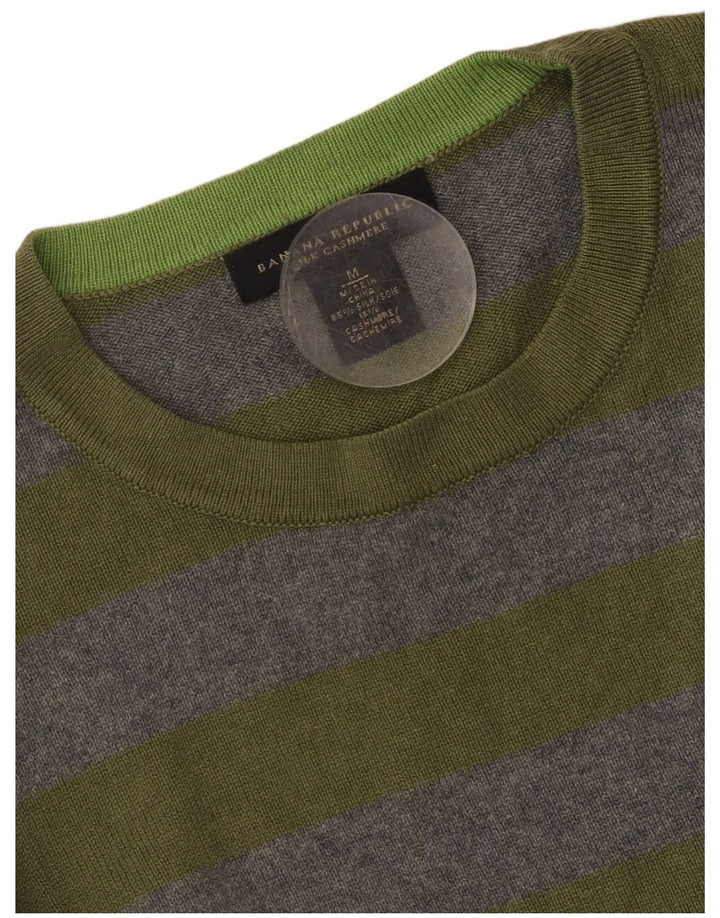 Męski sweter z okrągłym dekoltem Banana Republic, jedwabny w średnie szare paski