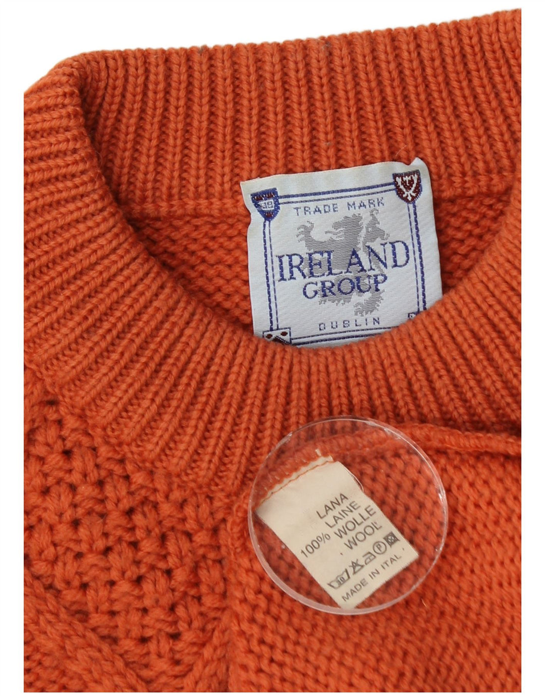 Męski sweter z okrągłym wycięciem pod szyją, ze znakiem towarowym, średni pomarańczowy kolor Fair Isle Wool