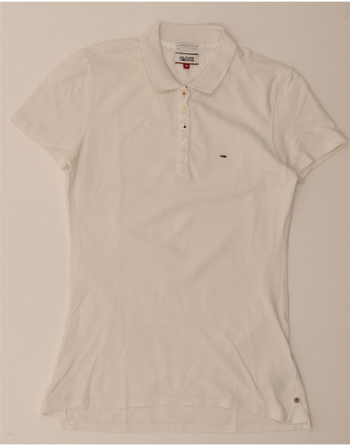 Damska koszulka polo Tommy Hilfiger UK 12, średnia biała bawełna