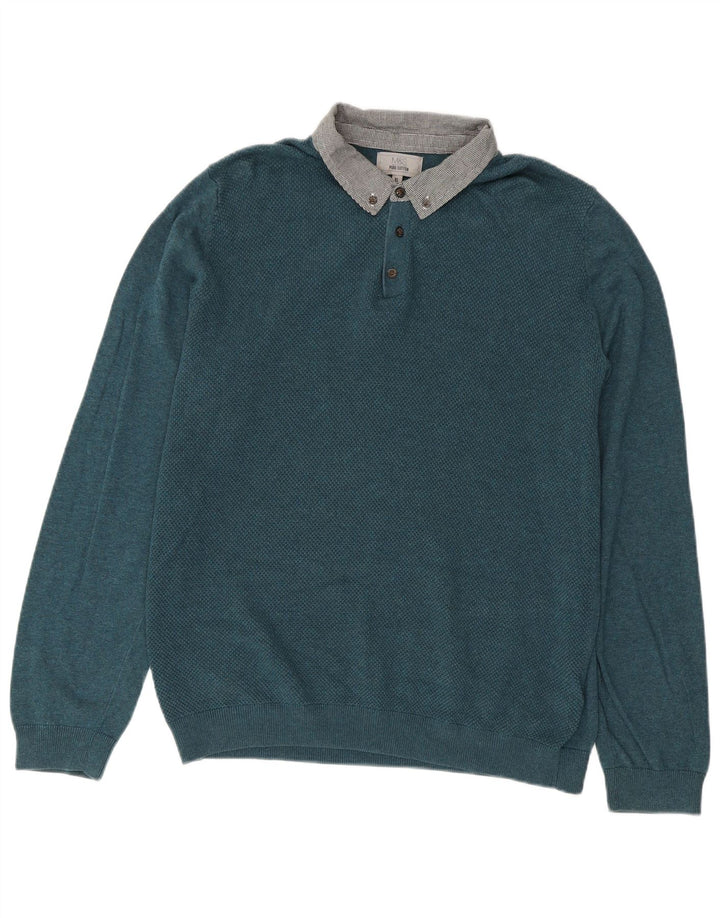 Marks & Spencer Męski sweter polo XL, niebieski, bawełniany