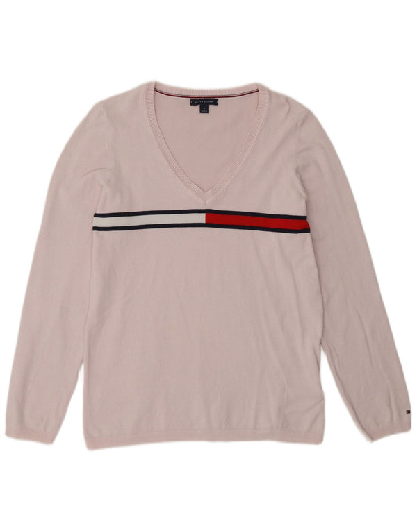 Damski sweter Tommy Hilfiger z dekoltem w kształcie litery V, UK 14, średni różowy kolor