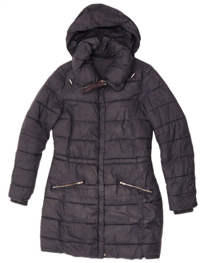 Damski ocieplany płaszcz z kapturem Massimo Dutti UK 10, mały, czarny nylon
