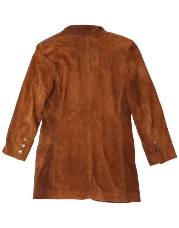 Vintage Womens Longline 1 Button Suede Blazer Jacket UK 10 Small Brown