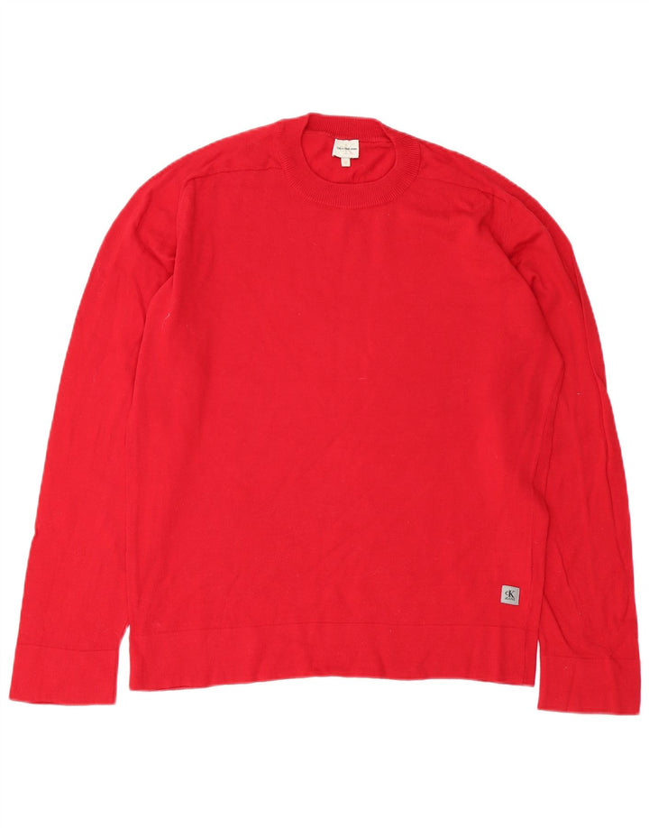 Męski sweter z okrągłym dekoltem Calvin Klein Jeans, średnio czerwony, bawełniany