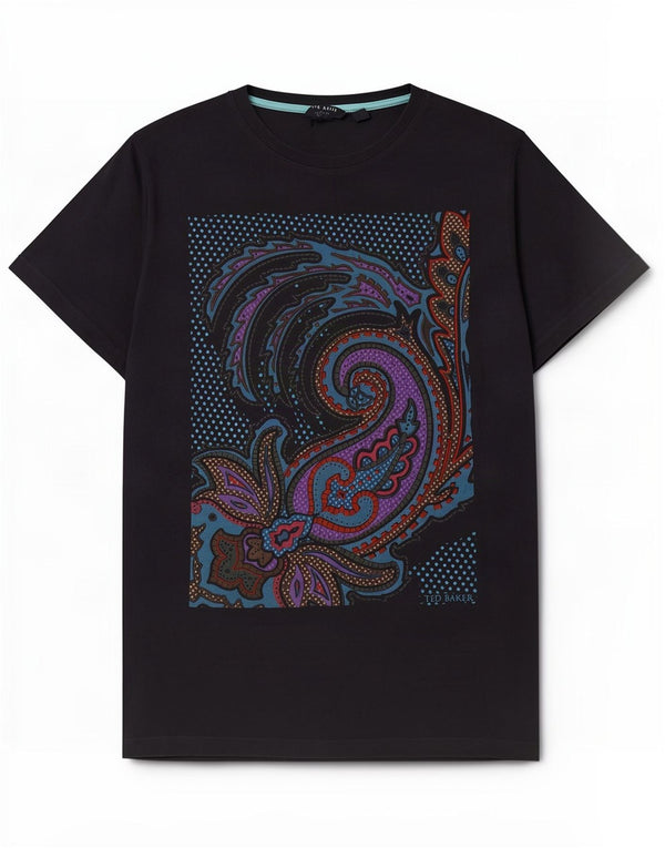 Ted Baker Mens Graphic T-Shirt Top Size 3 Medium Navy Blue Paisley Cotton