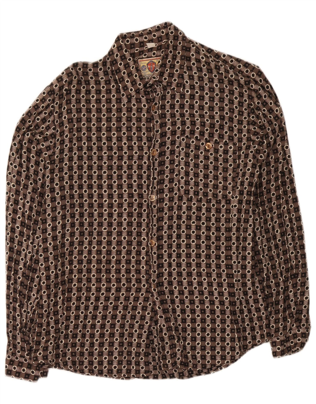 Koszula chłopięca w stylu vintage, 15-16 lat, XL, brązowa, geometryczna