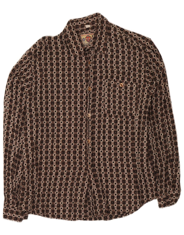 Koszula chłopięca w stylu vintage, 15-16 lat, XL, brązowa, geometryczna