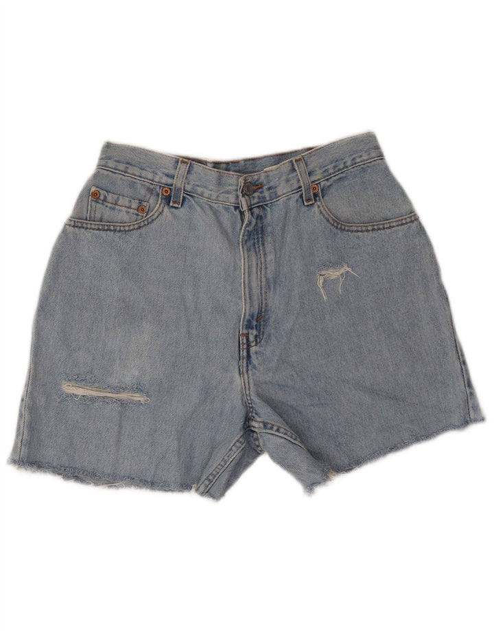Damskie spodenki jeansowe LEVI'S 550 w trudnej sytuacji, o swobodnym kroju, średnie W28, niebieskie