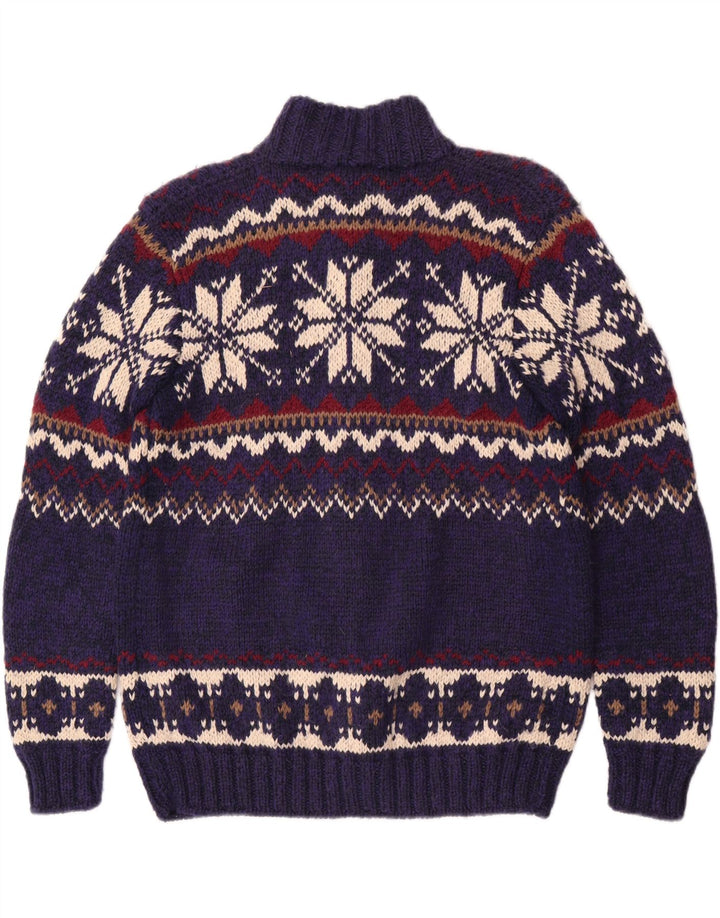 Vintage męski sweter rozpinany, średni niebieski Fair Isle