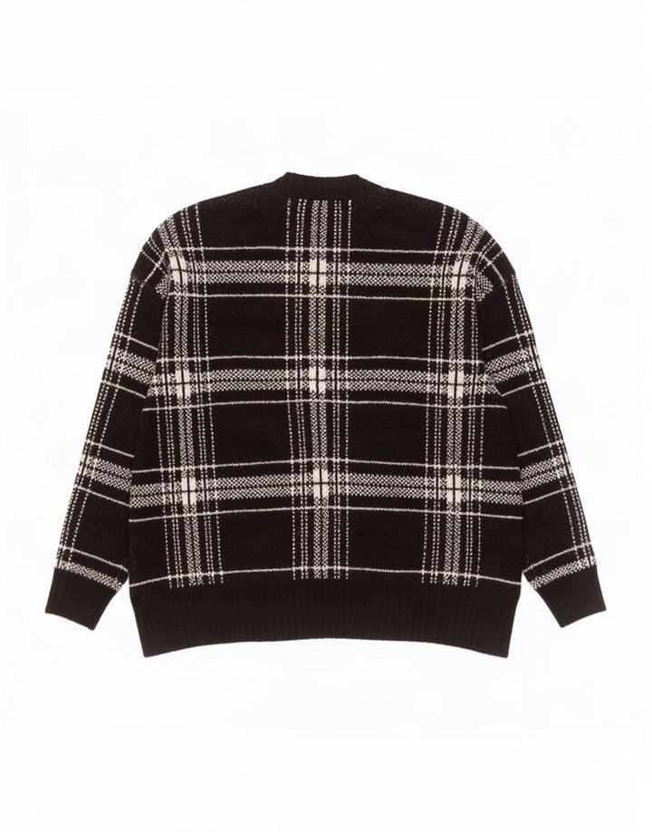 Marks & Spencer Męski sweter z okrągłym dekoltem, duży, czarny akryl w kratkę