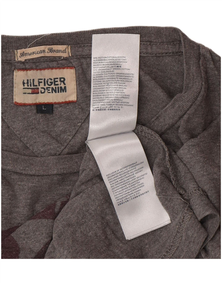 Męski top graficzny TOMMY HILFIGER z długim rękawem, duży, szary, bawełniany